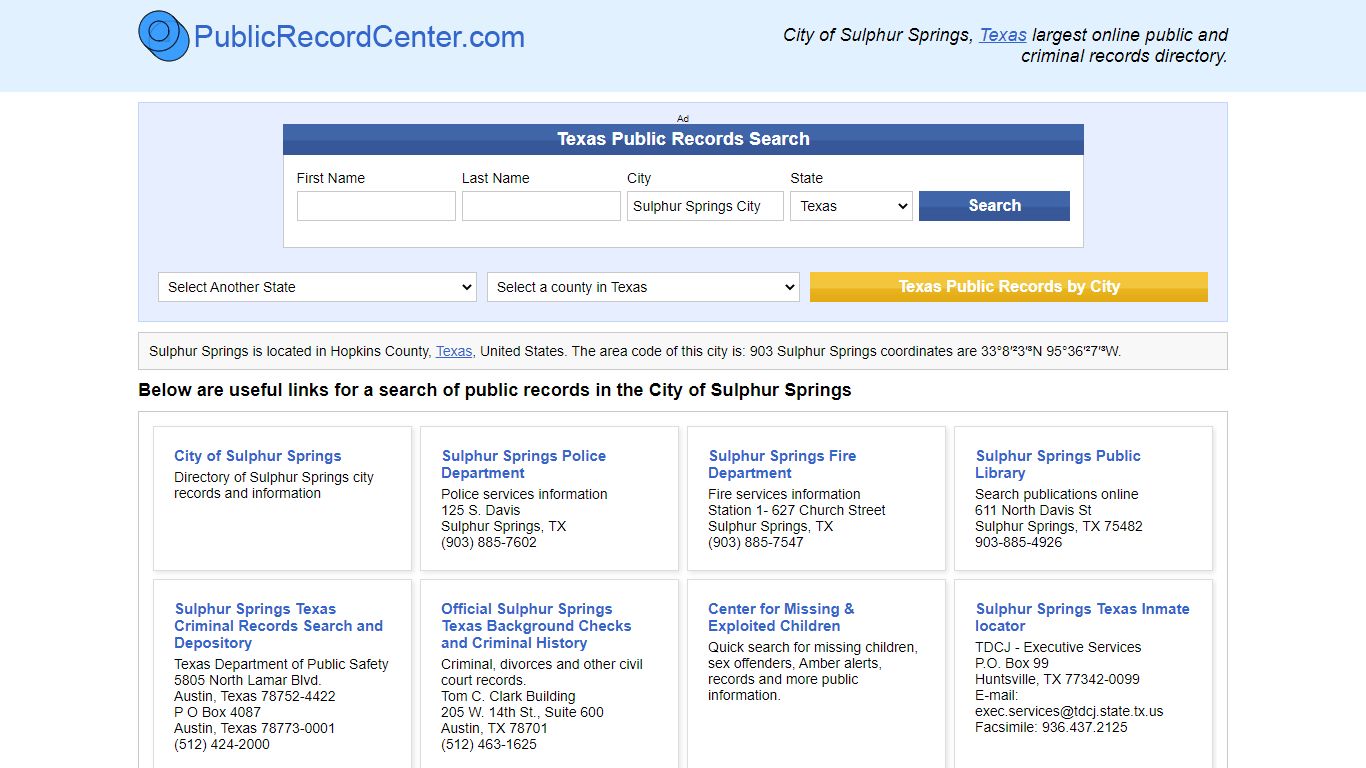 Sulphur Springs, Texas Public Records and Criminal Background Check