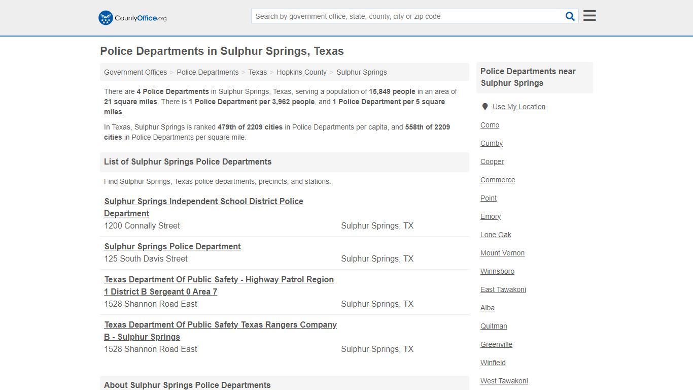 Police Departments - Sulphur Springs, TX (Arrest Records & Police Logs)